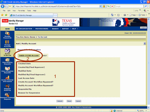 Screenshot of the Add/Modify Account page